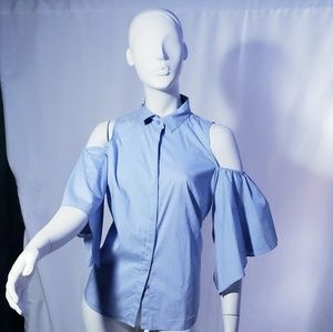 ❗Worthington Cold Shoulder Striped blue Shirt